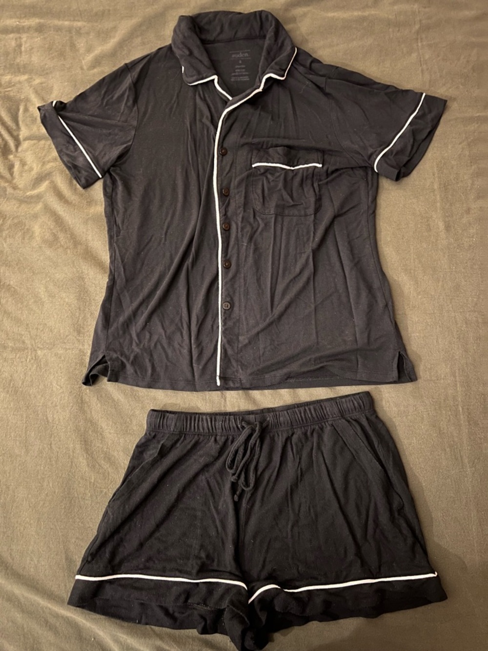 Auden Black Short Sleeve Pajama Set with White Piping